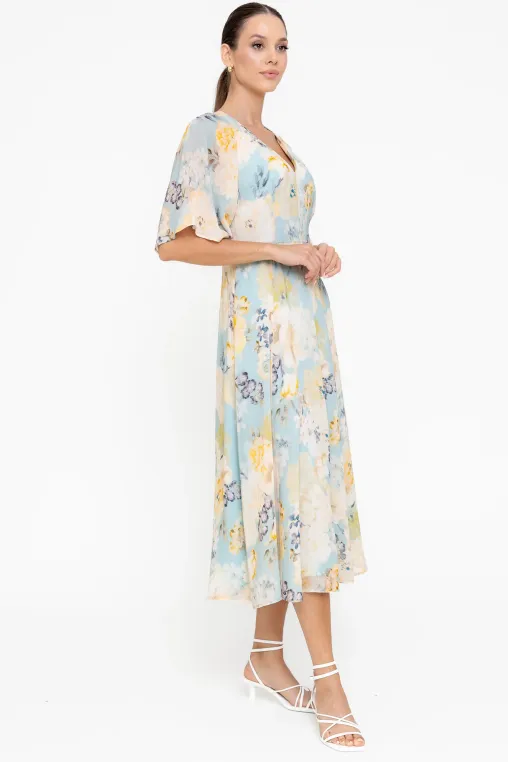 Rochie midi din vâscoză decolteu în v bleu R8547 thumbnail picture - 