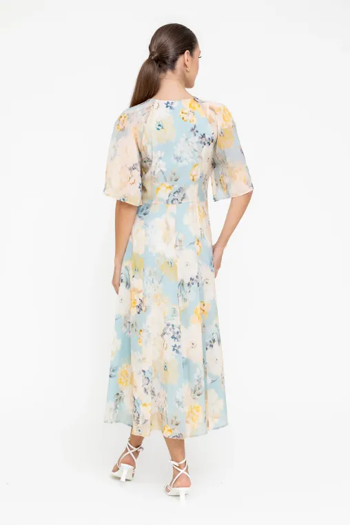 Rochie midi din vâscoză decolteu în v bleu R8547 thumbnail picture - 