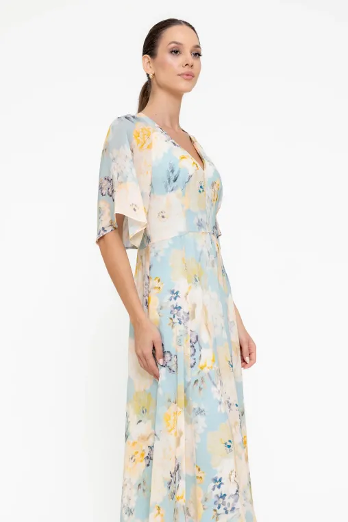 Rochie midi din vâscoză decolteu în v bleu R8547 thumbnail picture - 