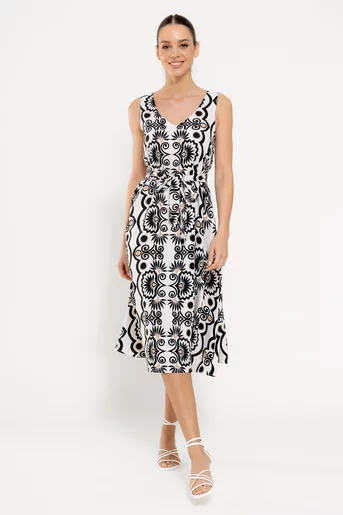Rochie A line cu cordon alb-negru RBD0303
