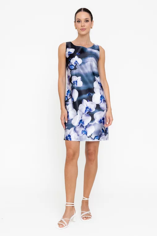 Rochie A line satinată impriemeu orhidee albastră R8555 thumbnail picture - 