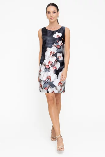 Rochie A line satinată impriemeu orhidee bej R8555