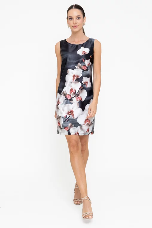 Rochie A line satinată impriemeu orhidee bej R8555 thumbnail picture - 