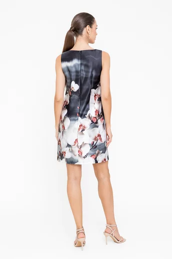 Rochie A line satinată impriemeu orhidee bej R8555