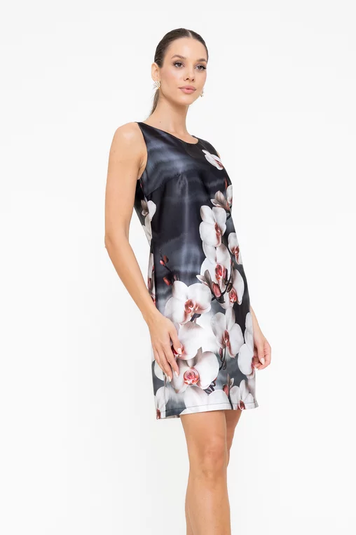 Rochie A line satinată impriemeu orhidee bej R8555 thumbnail picture - 