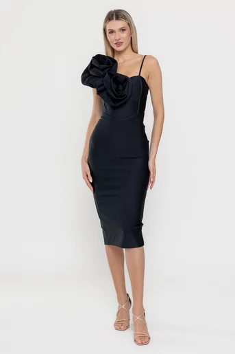 Rochie bodycon cu flori supradimensionale neagră RLY0302
