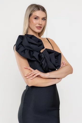 Rochie bodycon cu flori supradimensionale neagră RLY0302