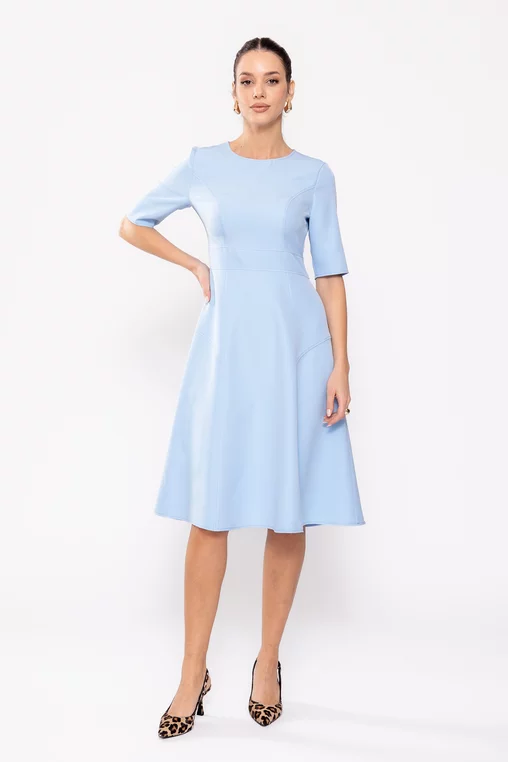 Rochie Caramel cu bandă în talie bleu R8511 picture - 5