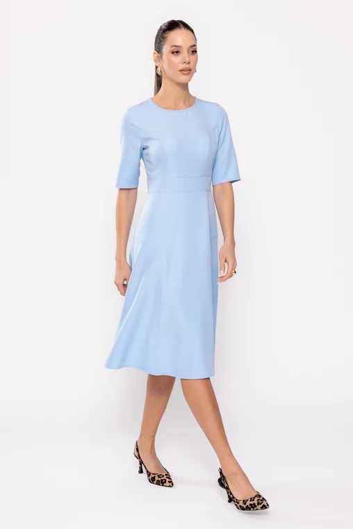 Rochie Caramel cu bandă în talie bleu R8511 picture - 7