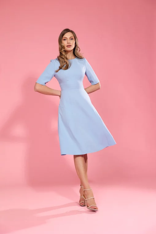 Rochie Caramel cu bandă în talie bleu R8511 picture - 1