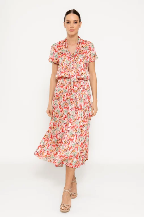 Rochie Caramel cu eșarfă imprimeu floral multicolor R8518 picture - 5
