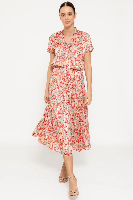 Rochie Caramel cu eșarfă imprimeu floral multicolor R8518 picture - 7