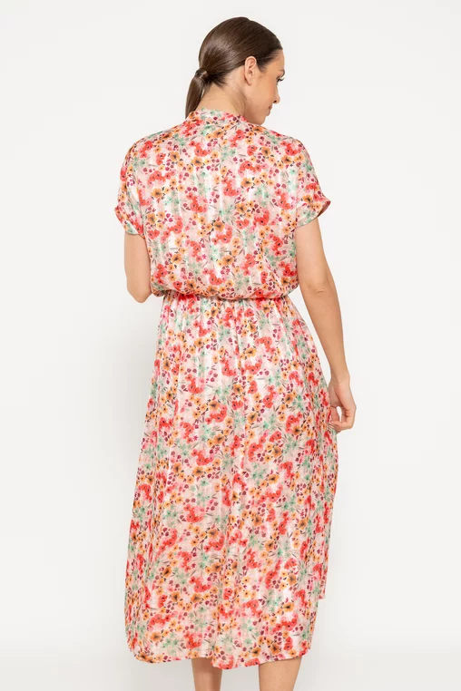 Rochie Caramel cu eșarfă imprimeu floral multicolor R8518 picture - 2