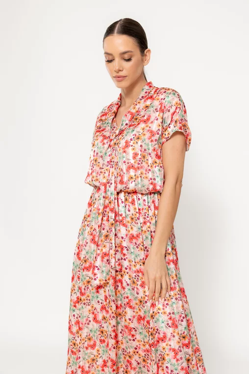 Rochie Caramel cu eșarfă imprimeu floral multicolor R8518 picture - 8