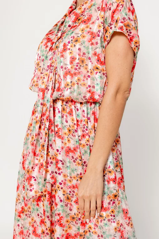 Rochie Caramel cu eșarfă imprimeu floral multicolor R8518 picture - 3