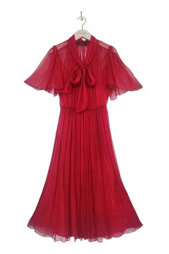 Rochie Caramel cu fundă  mătase naturală burgundy R8524