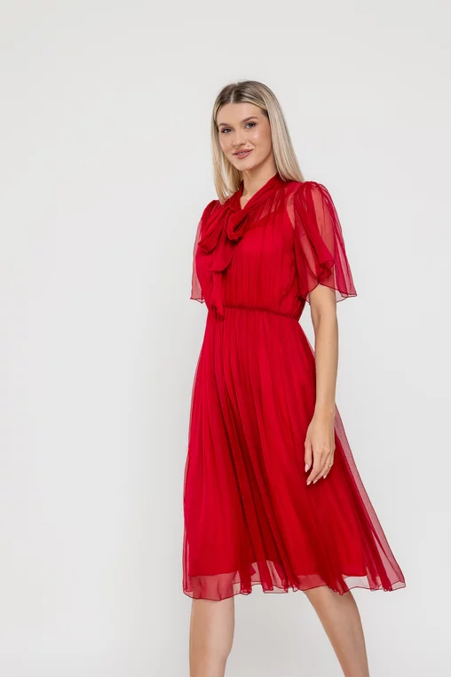 Rochie Caramel cu fundă  mătase naturală burgundy R8524 thumbnail picture - 