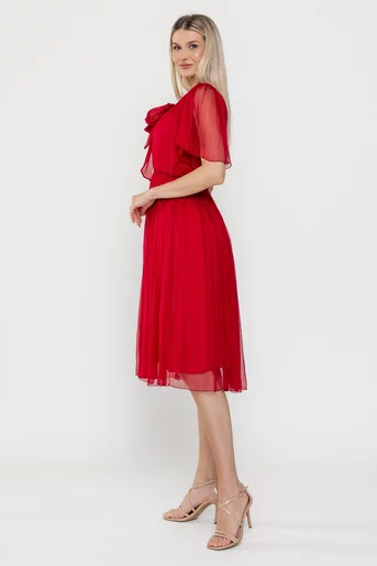 Rochie Caramel cu fundă  mătase naturală burgundy R8524