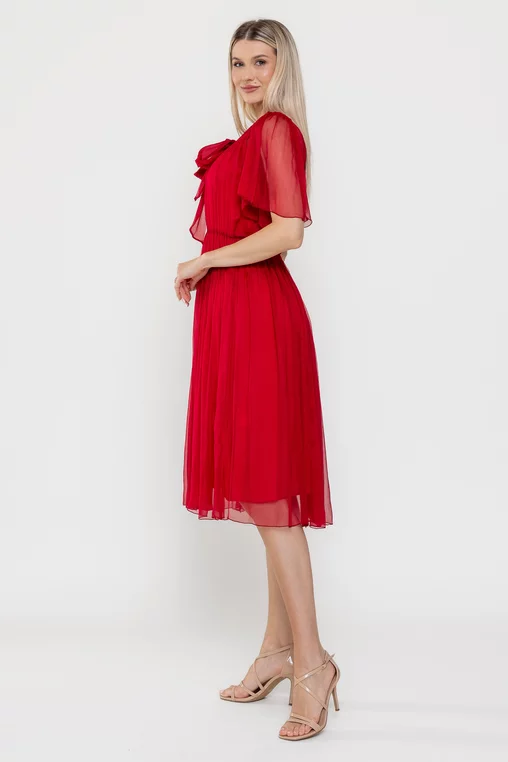 Rochie Caramel cu fundă  mătase naturală burgundy R8524 thumbnail picture - 