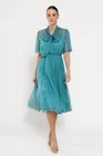 Rochie Caramel cu fundă  mătase naturală turcoaz R8524 thumbnail picture - 
