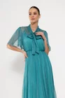 Rochie Caramel cu fundă  mătase naturală turcoaz R8524 thumbnail picture - 