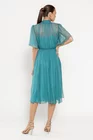 Rochie Caramel cu fundă  mătase naturală turcoaz R8524 thumbnail picture - 