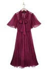 Rochie Caramel cu fundă  mătase naturală wine R8524 thumbnail picture - 