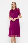 Rochie Caramel cu fundă  mătase naturală wine R8524 thumbnail picture - 