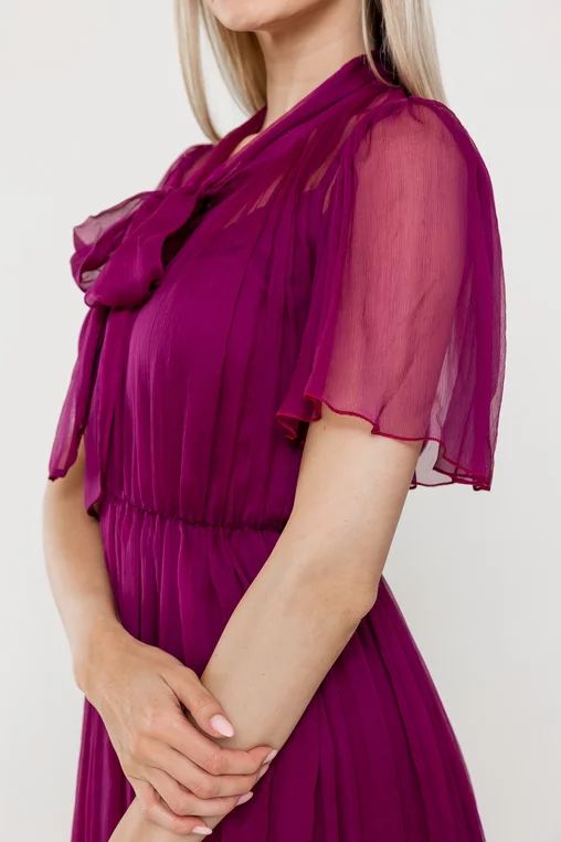 Rochie Caramel cu fundă mătase naturală wine R8524 picture - 3