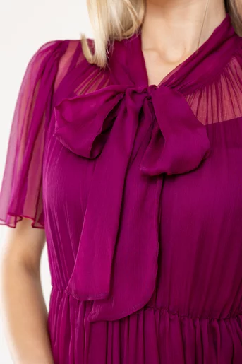 Rochie Caramel cu fundă  mătase naturală wine R8524