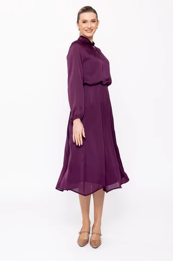 Rochie Caramel cu guler răsucit burgundy R8505