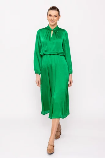 Rochie Caramel cu guler răsucit verde R8258