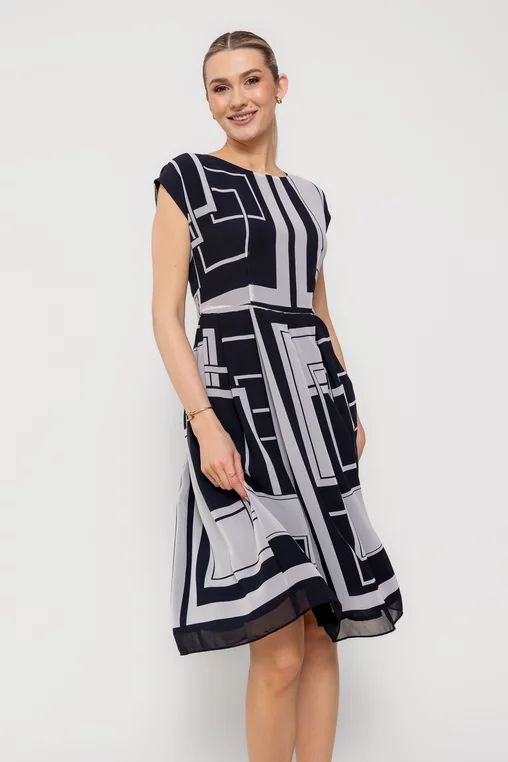 Rochie Caramel cu umăr căzut alb-negru R8513 picture - 1
