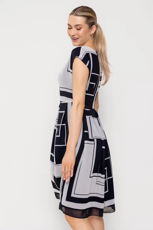 Rochie Caramel cu umăr căzut alb-negru R8513 picture - 4