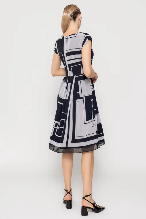Rochie Caramel cu umăr căzut alb-negru R8513 picture - 2