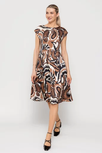 Rochie Caramel cu umăr căzut maro R8513
