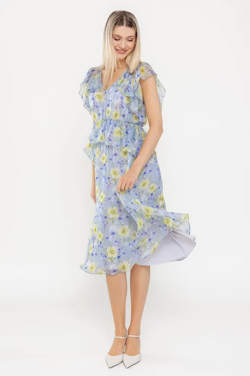 Rochie Caramel cu volane bleu R8541 picture - 5