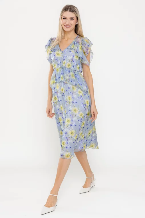 Rochie Caramel cu volane bleu R8541 picture - 6