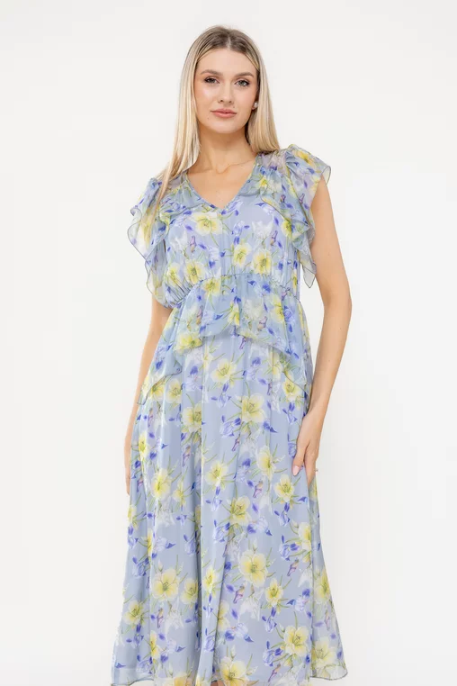 Rochie Caramel cu volane bleu R8541 picture - 4