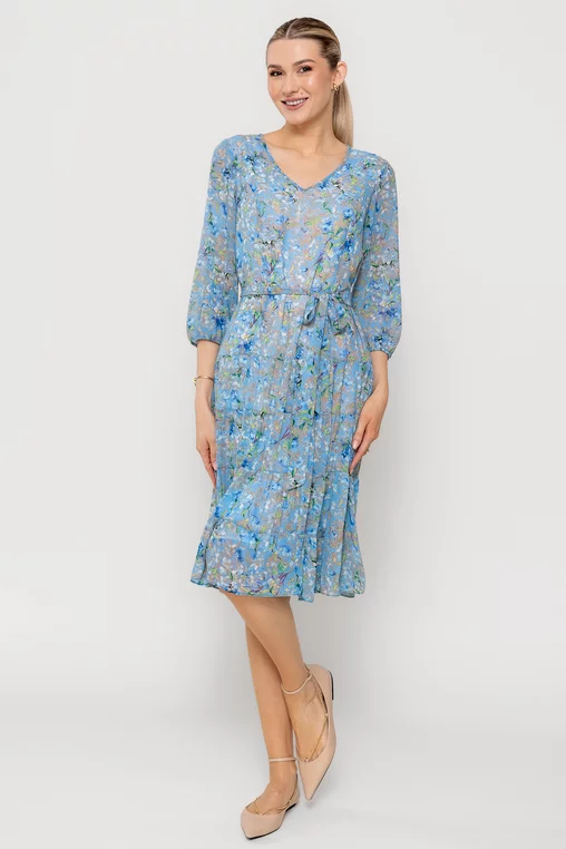 Rochie Caramel cu volane și cordon albastră R8514 picture - 8