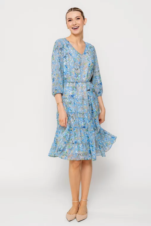 Rochie Caramel cu volane și cordon albastră R8514 picture - 6