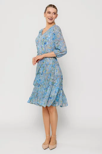 Rochie Caramel cu volane și cordon albastră R8514