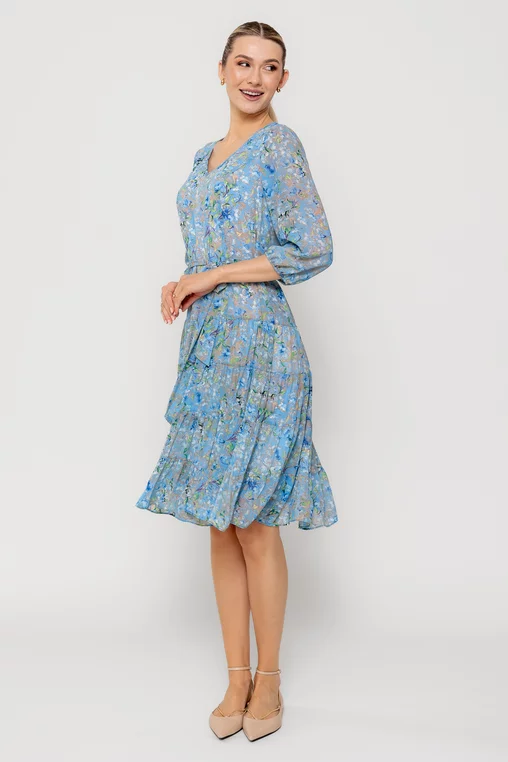 Rochie Caramel cu volane și cordon albastră R8514 picture - 1