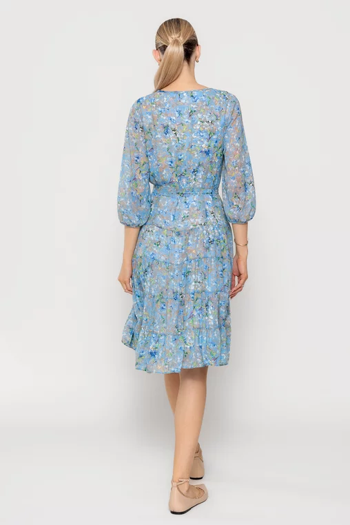 Rochie Caramel cu volane și cordon albastră R8514 picture - 4