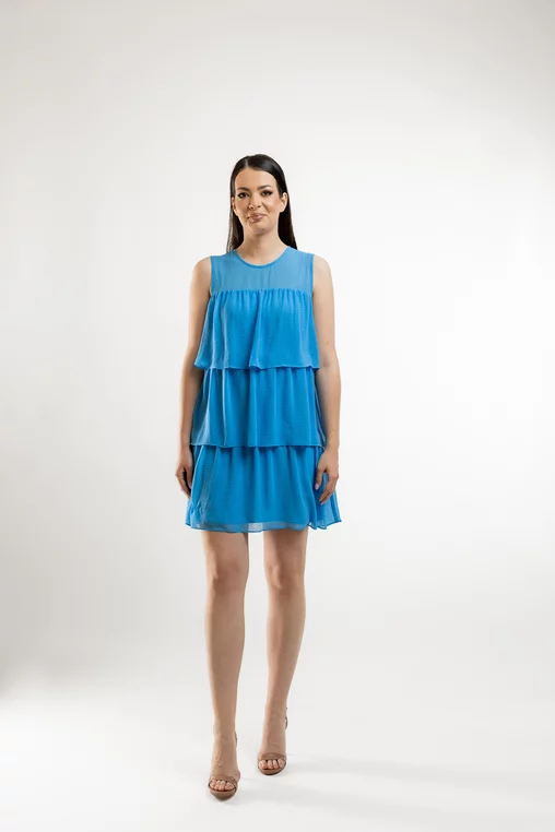 Rochie Caramel cu volane suprapuse bleu R8431 picture - 4