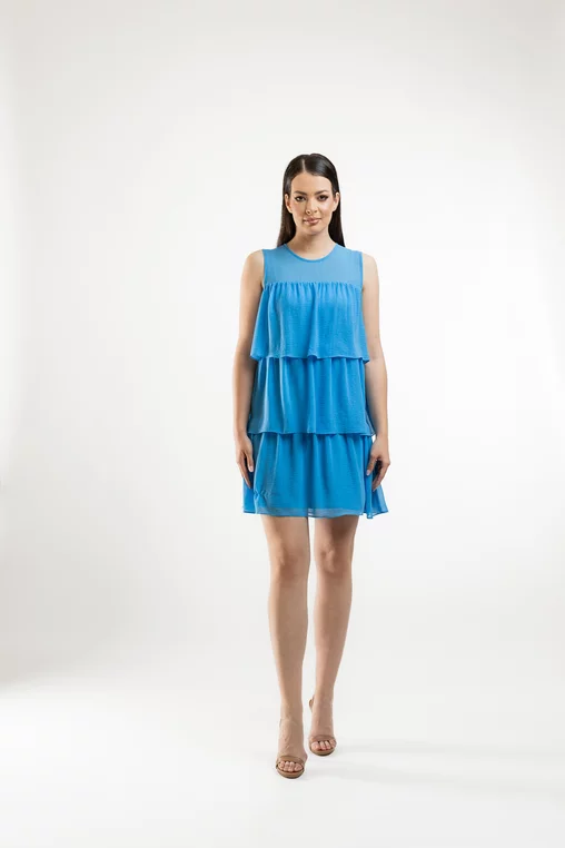 Rochie Caramel cu volane suprapuse bleu R8431 picture - 6