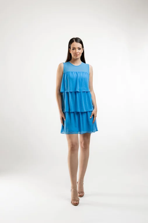 Rochie Caramel cu volane suprapuse bleu R8431 picture - 12