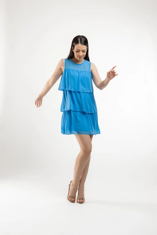Rochie Caramel cu volane suprapuse bleu R8431 picture - 5
