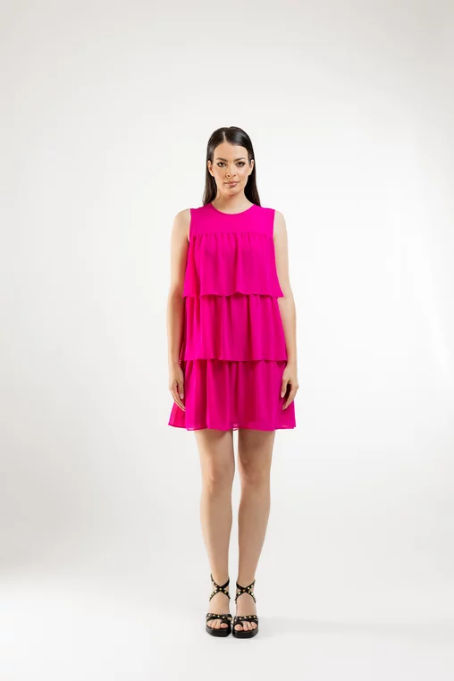 Rochie Caramel cu volane suprapuse fucsia R8431 picture - 6