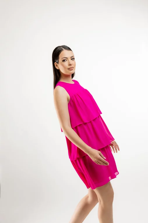 Rochie Caramel cu volane suprapuse fucsia R8431 picture - 7